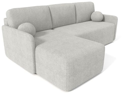 Ecksofa 212x92x142 cm mit Schlaffunktion und Bettkasten, L Form Schlafsofa mit Stauraum, MOS-Ausziehfunktion, Wellenunterfederung, Rückenlehne mit Kissen, Bouclé-Stoff, Couch mit Bettfunktion, grau