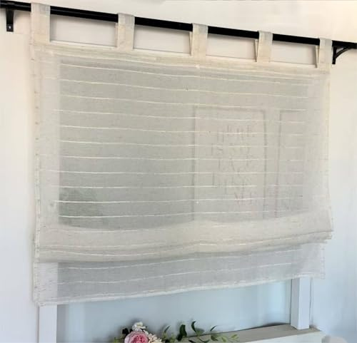Vordesack Leinenoptik Raffrollo mit Streifen Muster mit Schlaufen HxB 140x120cm