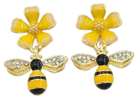Ohrringe mit Blumenmotiv und Bienenanhänger aus Legierung, 1 Paar | Modischer Ohrschmuck für Damen und Mädchen, Sommerlich für Strand und Festival, Bienen Ohrringe Karneval