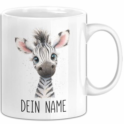 Zebra Tasse mit Namen – Personalisierte Kaffeetasse Geschenk Becher Lustig Namenstasse Geschenkidee Sohn Tochter (Weiß)