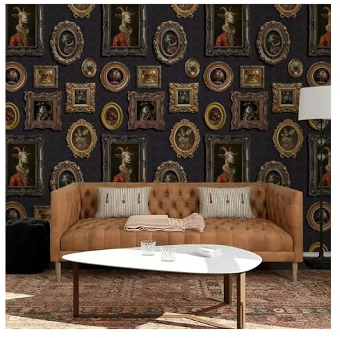 OPIGJUFD Wood Panel Wallpaper Picture Frames Wallpaper Peel and Stick Black Classic Home Wall Decor European Vintage Cabinet Sticker Living Room