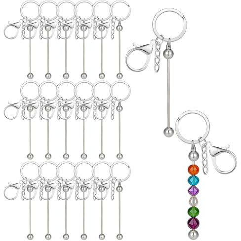 24 Stück Perlen Schlüsselanhänger Stangen, Schlüsselanhänger Selber Machen | Silber, Blanko Metall Rohlinge, Schlüsselanhänger Selbst Machen Perlen, für Schmuck-Basteln