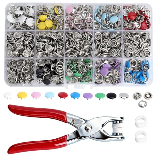 Druckknöpfe Ohne Nähen 200 Stück Set – Bunte Metall Druckknöpfe Mit Zange, Robuste Druckknöpfe Metall Für Jacken, Jersey, Taschen Und DIY Handarbeiten