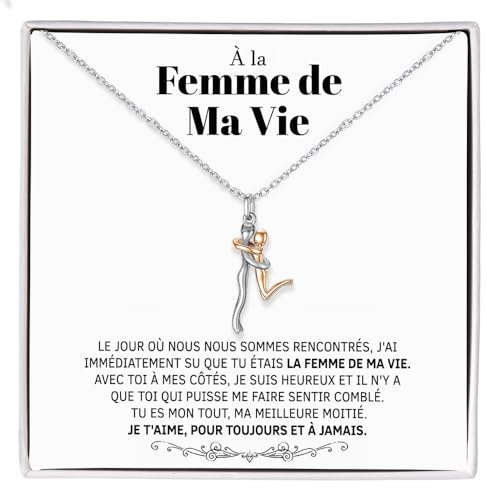 Bramart Collier Épouse Fiancée Couple Lui et Elle Colliers Étreinte Idée Cadeau Saint-Valentin pour elle Cadeaux Anniversaire Mariage Pendentif pour femme – Coffret avec DÉDICACE incluse