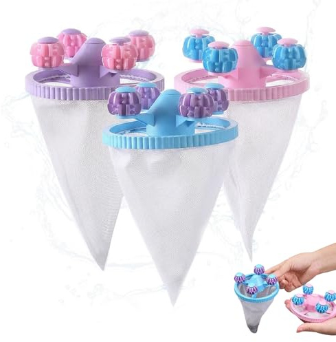 3 Pezzi Acchiappa Peli per Lavatrice, Riutilizzabile Palline Lavatrice Cattura Capelli Rimuove peli e lanugine dai vestiti e raccoglie peli di animali detriti nella lavatrice(Blu, rosa, viola)