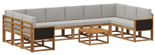 vidaXL Outdoor-Sofagarnitur mit Kissen 11 pcs Natürlich und Hellgrau, Akazienholz Sofa, modernes Garten-Sofa, wetterfestes Sitzmöbel, Flexibles Möbelstück für den Hinterhof
