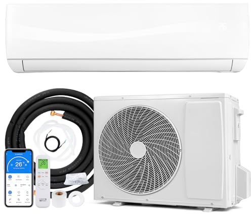 GYMAX Climatiseur Split Reversible 24000 BTU, Chauffage et Refroidissement, 7 Modes & 5 Vitesses, Réfrigérant R32, Auto-nettoyage, WiFi APP et Télécommande, Clim Inverter pour Pièces jusqu’à 110㎡