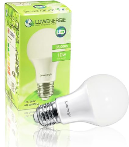 LOWENERGIE LED Light Bulb 10w Edison Screw E27 Day White 6000K A60 GLS F Rated Energy Saving Lamp (1)