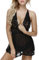 Charmnight Women Babydoll Sexy Lingerie Lace Sleepwear Nightwear Set (Black-XL)