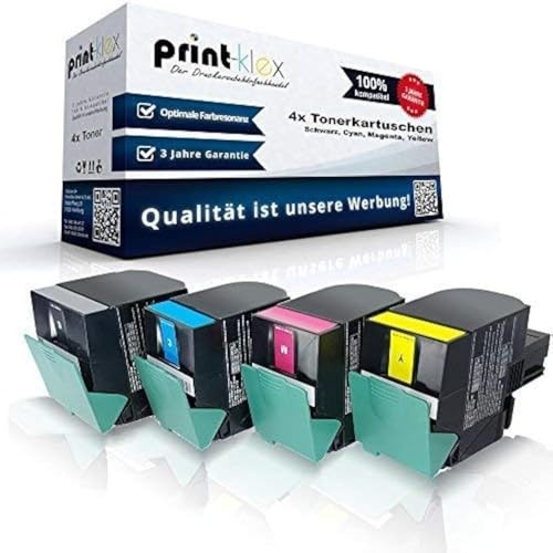 4X Print-Klex Tonerkartuschen kompatibel für Lexmark CS317 CS317dn CS417dn CS517de 71B20K0 71B20C0 71B20M0 71B20Y0 Black Cyan Magenta Yellow - Office Print Serie