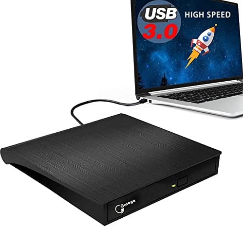 Gotega External DVD Drive, USB 3.0 Portable +/-RW, DVD Player for CD ROM Burner Compatible with Laptop Desktop PC Windows Linux OS Apple Mac Black