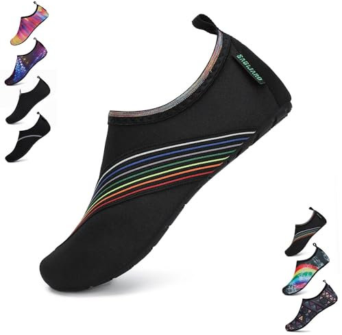 SAGUARO Chaussures Aquatiques Chaussons de d'eau Plongée Chaussettes Aqua pour Piscine et Plage Sports Nautiques Natation Surf Voile Mer Rivière pour Homme Femme(Noir, 40/41 EU)