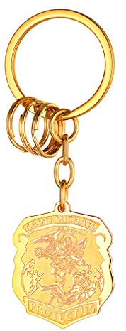 FaithHeart Goldener Unregelmäßig mit Saint Michael Schlüsselanhänger Heiliger Erzengel Michael Keychain
