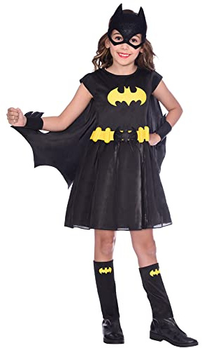 amscan Mädchen Kinderkostüm Batgirl Amscan - Kinderkostüm Batgirl, Kleid, Umhang, Arm- und Beinstulpen, Maske, Super Heroes, Motto-Party, Karneval