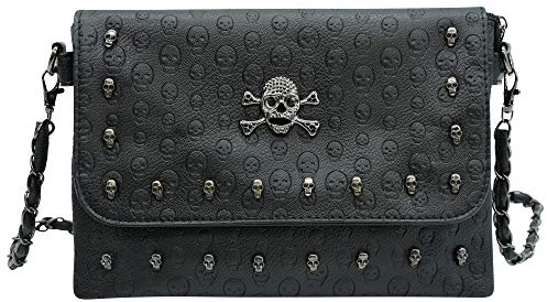 Ro Rox Damen Schädel Umhängetasche Punk Gothic Nieten PU Handtasche (Arabella - Schädel & gekreuzte Knochen)