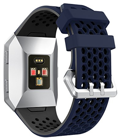 Syxinn Kompatibel mit Armband Fitbit Ionic Armband, Ersatz Uhrenarmbänd Strap Weiches Silikon Sportarmband Erstatzband für Ionic Watch (Mitternachtsblau-schwarz)