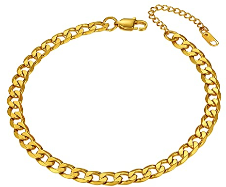 Richsteel vergoldete Fußkettchen Damen Mädchen Sommer Fußkette 6mm breit Panzerkette Fußkette für Valentinstag Geburtstag