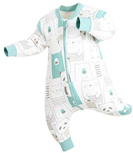 Chilsuessy Baby Ganzejahres Schlafsack mit Füßen, 1.5 Tog Doppelschicht 100% Bio Baumwolle,Kleine Kinder Schlafsack mit Beinen,Mit Abnehmbare Ärmel, Panda, 80/Baby Höhe 90-100cm