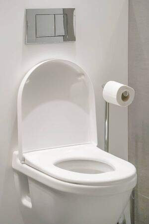 Tableau en aluminium Dibond 40 x 60 cm : rouleau de papier toilette dans le restroom à la maison. Closeup of Toilet Bowl and roll on Toilet Paper Holder in Luxury Hotel, image sur Alu-Dibond