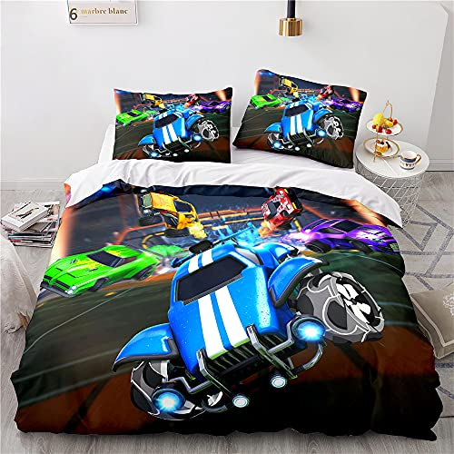 NICHIYOBI Rocket League Bettbezug Bettwäsche Set - Bettbezug und Kissenbezug,Mikrofaser,3D Digital Print dreiteiliger Bettwäsche (11,Single 135x200cm)