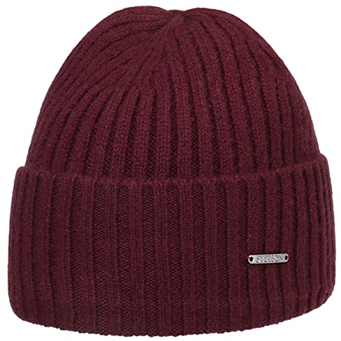 Stetson Varnell Kaschmirmütze Damen/Herren One Size (ca. 55-61 cm) - 100% Kaschmir - Wintermütze - Breiter Umschlagrand - Kuschelig warm - Länge 22 cm - Strickmütze Herbst/Winter Bordeaux One Size