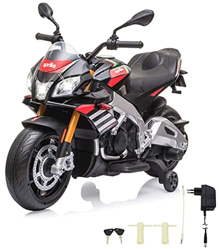 Ride-on Aprilia Tuono V4 1100 RR Italy Design 12V - ab 3 Jahre, Sitzhöhe 450 mm, Stützräder, Musik/ MP3/ USB, 2-Gang, leistungsstarker Motor/Akku 4,5Ah, LED,Batteriespannungsanzeige