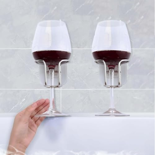 Pack of 2 Shower and Bathtub Wine Glass Holder, Wine Glass Beer Cup Holder Shower Bath Tub Drink Caddy Organizer, Portable Stainless Steel Coffee Drinks Relaxation Cupholder