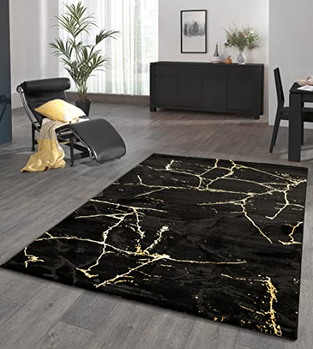 the carpet Crystal Moderner Dichter Kurzflor Wohnzimmer Schlafzimmer Teppich, Melange Effekt, Eleganter Glanz, Glanzfaser, Flauschig, modisch, Blitz Gold, 160 x 230 cm