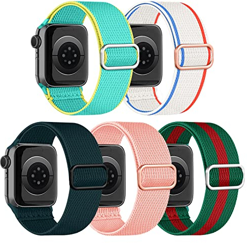 chinbersky 5 Pack Solo Loop Armband Kompatibel mit Apple Watch Armband 49mm 46mm 45mm 44mm 42mm,Verstellbare Dehnbare Nylon Stoff Sport Armbänder für iWatch Ultra Series 11/10/9/8/7/6/5/4/3/2/1/SE