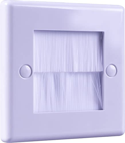 Single Gang Brush Wall - Plate Designed to Hide Cable Entry Points in The Wall (White)
