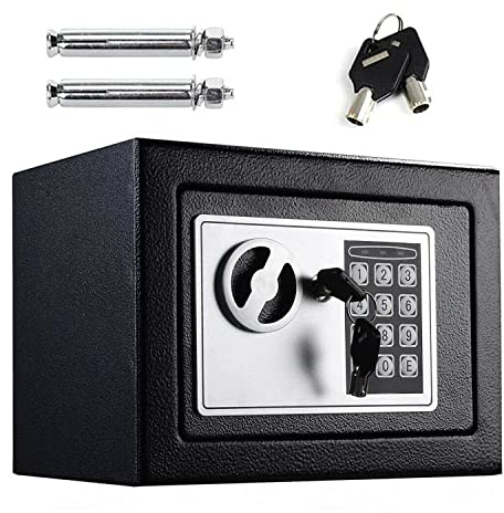 Tresor Möbeltresor Stahlsafe Safe und Schließfach, Geldkoffer, Zifferntastatur sicher, perfekt für Hause Büro Hotel Business Schmuck Pistole Bargeldverbrauch Lagerung, 4.6L, 23 x 17 x 17 cm, Schwarz