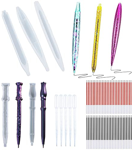 Allazone 110 Stück Silikonform Stifte Gießform, 5 Stück Magie Stiftform Epoxidharz Formen Casting Formen Stift Gießform mit Kugelschreiber Nachfüllstiften für Kunstharz Gießen, Resin Art