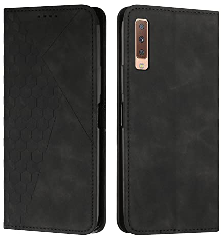 KOUYI Kompatible mit Samsung Galaxy A7 2018 / A750 Hülle, Retro Premium PU Leder Weich TPU Klapphülle Kartenfächer Magnetic Standfunktion Flip Wallet Shockproof Handyhülle (Schwarz)