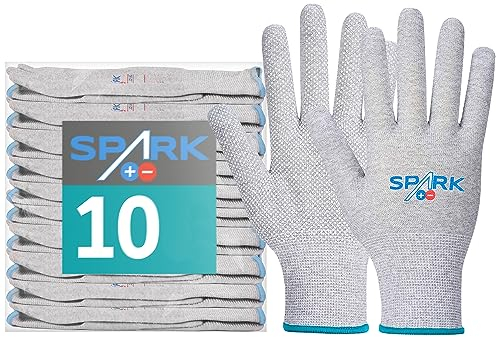 ACE Spark ESD Antistatik Arbeits-Handschuh - 10 Paar PC & Elektronik Schutz-Handschuhe - EN 388/16350-08/M (10er Pack)