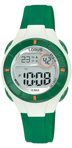 LORUS Kinder Digital Quarz Uhr mit Silikon Armband,Grün/Weiß