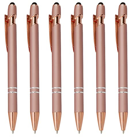 SCJJZ kugelschreiber,kugelschreiber hochwertig,kugelschreiber schwarz,bürobedarf,kugelschreiber set,Metal Press Kugelschreiber mit Aluminiumstange, geeignet für Büro und Zuhause (6 Stück Roségold)