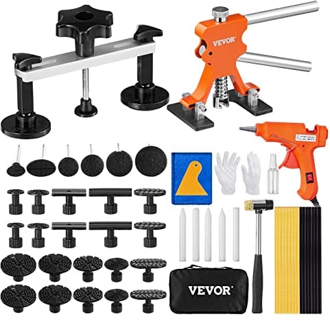 VEVOR Outils de Débosselage sans Peinture 56PCs Kit Débosselage Carrosserie Réparable 0,5-13,5 cm avec Pont et Extracteur Doré Pistolet à Colle Languettes pour Réparation de Carrosserie sans Dommage