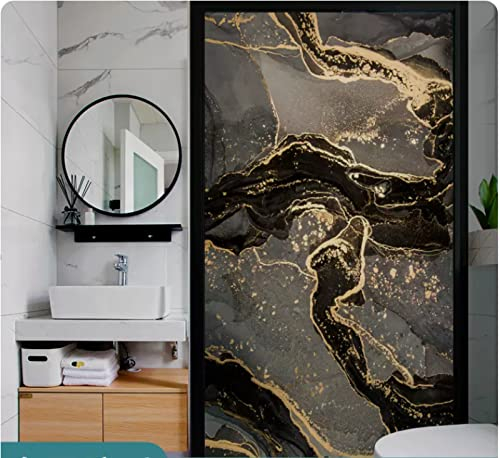 CULTS Fensterfolie Selbsthaftend Blickdicht Textur aus schwarzem Gold Marmor Sichtschutzfolie Anti-UV Dekorfolie Statisch Fensteraufkleber für Wohnzimmer Küche Büro (90x200 cm)