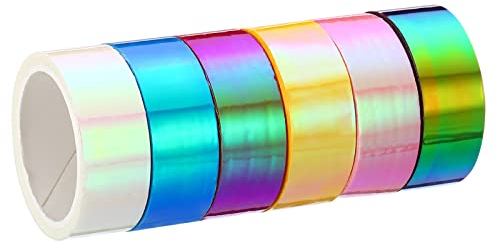 PATIKIL Holographique Ruban Ensemble 15mm x 5m, 6 Rouleau Autoadhésif Métallique Feuille Masking Autocollant pour Bricolage Art Artisanat Enveloppe Décoration, Assorties Couleurs