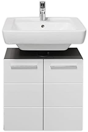 DEINE TANTE EMMA 36-416-P2 Gloss Weiß Glanz/Anthrazit WBU Waschbeckenschrank Unterschrank Bad ca. 60 x 62 x 31 cm