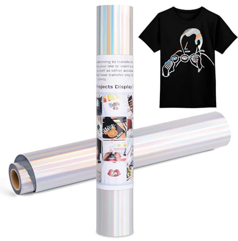 IModeur Metallic Rainbow Silver Iron on Vinyl Roll - 30.5 x 305 cm Silver Heat Transfer Vinyl for Cricut Maker, Silver HTV Vinyl Roll for Shirt, Clothes, Hats, Pants, Other Fabric