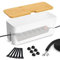 Lannvan - Caja Organizadora de Cables con Tapa de Bambú - para Ocultar, Guardar y Recoger Cables y Regletas - Mesa de Escritorio - Blanco