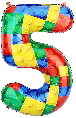 81,3 cm Bausteine Ballon, Bunt Zahlen Folienballons Helium-Ballonzahlen für Geburtstag Backstein-Mottoparty-Dekorationen (Nummer 5)