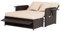 COSTWAY Garden Rattan Daybed, 4-Level Adjustable Patio Wicker Loveseat Sofa Bed Sun Lounger with Storage Ottoman, Retractable Tray & Cushions, Outdoor Double Conversation Furniture (Beige+Mix Brown)
