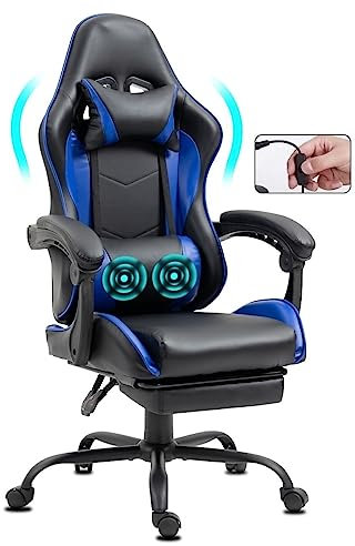 Gemani Silla de Oficina para Gaming y Masaje Con USB - Ergonómica Con Reposapiés, Cojín Lumbar, Giratoria 02-0042 (Azul)
