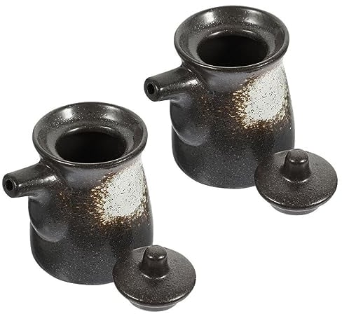 Yardwe Lot de 2 distributeurs d'huile en céramique, mini crémier en céramique de style japonais Shoyu, distributeur de sauce soja, distributeur de vinaigre avec couvercle (noir)