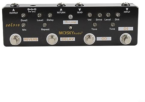 Lioaeust Mosky 5-in-1 Multi-Effekt-Pedal für Gitarre, Verzerrung, Verzögerung, Reverb, Overdrive, Loop, High-Gain-Distortion-Pedal