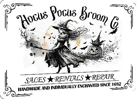 Hocus Pocus Broom Co. Metallschild Retro Vintage Retro Hexen Haus Veranda Schild Gothic Halloween Hexe Dekor Schilder 20,3 x 30,5 cm