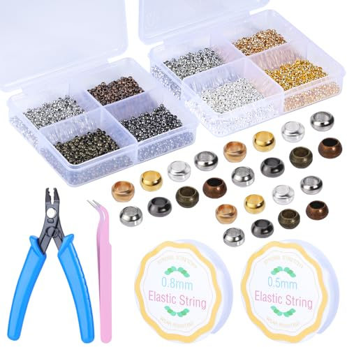MASPHY 3205 Stück Quetschperlen Set, Tube Crimp Perlen, Rondelle Quetschperlen, Kupfer Spacer Beads mit Aufbewahrungsbox, für handgefertigte DIY-Schmuck-Accessoires 2,0 mm/2,5 mm