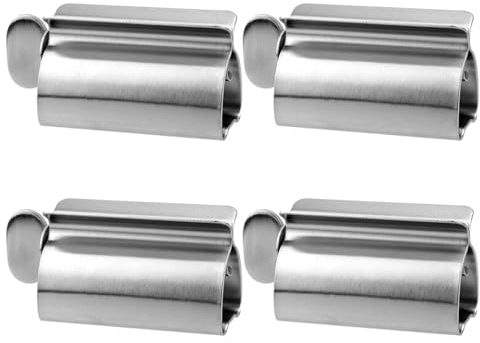 CHEUKYIU 4 Stücke Tubenpresse Tubenquetscher, Zahnpasta Squeezer, Edelstahl Sparen Zahnpasta Total Squeeze Out Leere Rohre, Zahnpastahalter aus Edelstahl mit Standfunktion, zum Sparen Zahnpasta